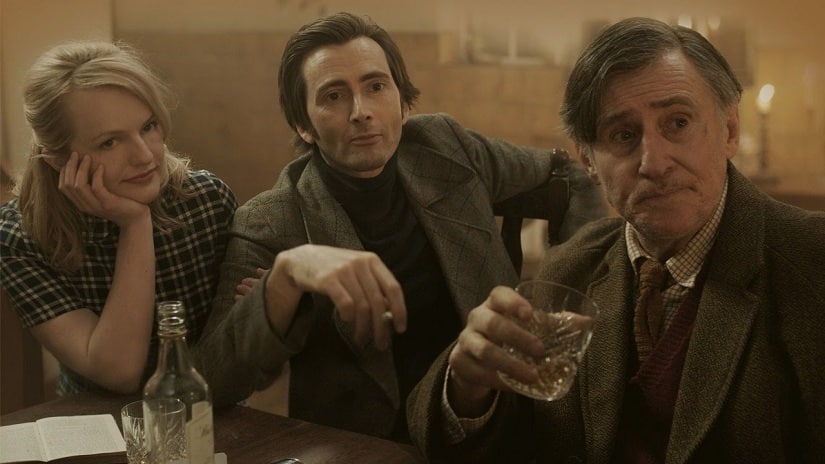 Elisabeth Moss, David Tennant, Gabriel Byrne in a still from Mad To Be Normal. Image via Amazon Prime Video